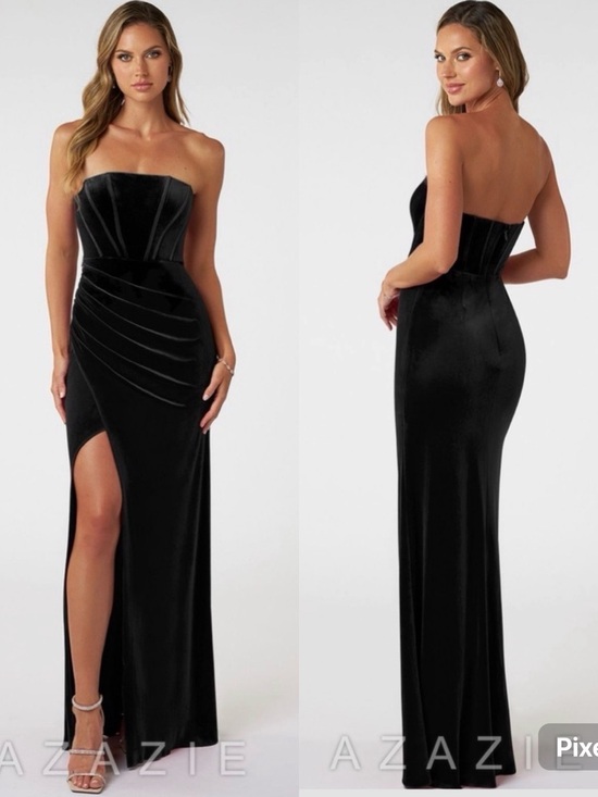 Azazie Dresses & Skirts - Azazie Lariza Black Velvet Bridesmaid Dress Floor Length Whimsygoth Size 2